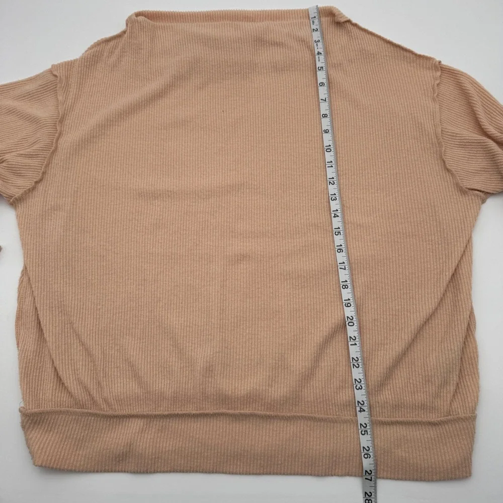 We The Free Free People Peach Ribbed Boat Neck Balloon Sleeve Top Small